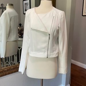1. State White Asymmetrical Zip Cropped Jacket